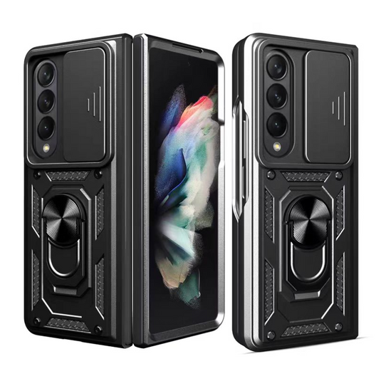 [Built-in Ring Bracket][With Slide Len Cover] Samsung Galaxy Z Fold 6 SM-F956 TPU Magnetic Heavy Duty Series Case