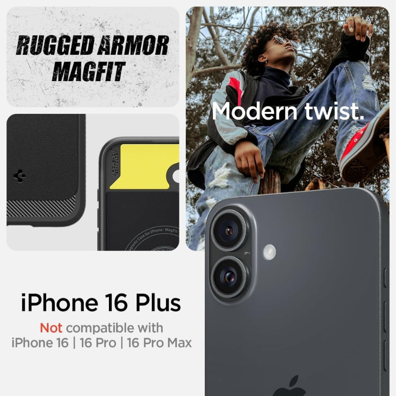 Load image into Gallery viewer, [Magsafe Compatible] Apple iPhone 16 Plus Rugged Armor MagFit shockproof Air Cushion TPU Bumper Technology Carbon Fiber Design Raised Edge Non-Slip Grip Cover Mechanics Series Case
