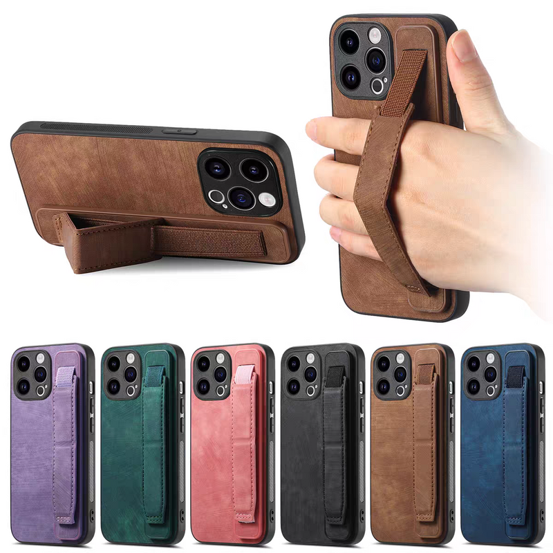 Load image into Gallery viewer, [With Wrist Wrap] Apple iPhone 15/Pro/Pro Max/Plus Leather TPU Frame Full-Protection Shockproof Essentials Series Case
