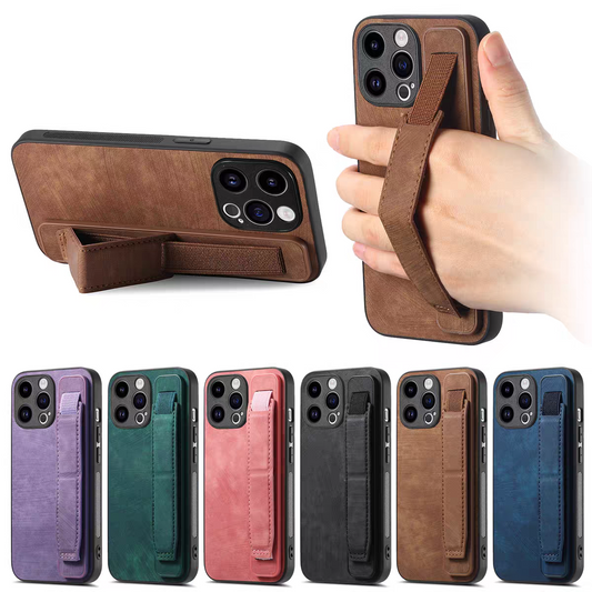 [With Wrist Wrap] Apple iPhone 16/Pro/Pro Max/Plus Leather TPU Frame Full-Protection Shockproof Essentials Series Case