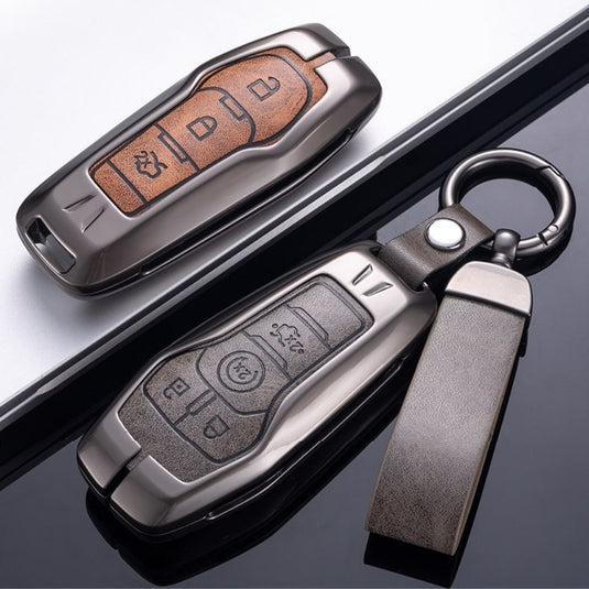 Ford Zinc Alloy Leather Folding Key Case For Ranger, Mustang, Everest, Escape, Puma, Transit, Focus, Fiesta, Ranger Raptor, Mondeo