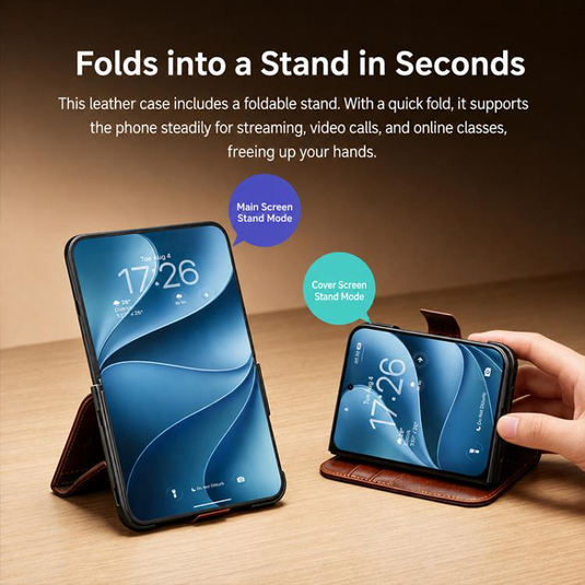 [With Card Slot] Apple iPhone Ultra / Fold - Genuine Leather Flip Stand Wallet Series Case