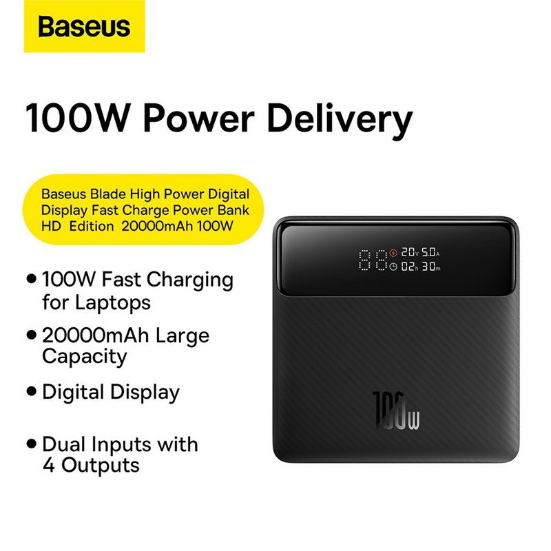 Load image into Gallery viewer, Baseus Blade Power Digital Display Fast Charging Power Bank HD Edition 20000mAh 100W PPBL000301-Black
