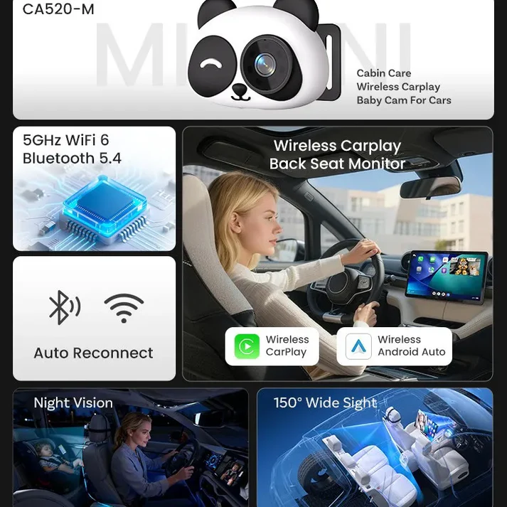 Load image into Gallery viewer, Wireless CarPlay Adapter with 1080P Rear Seat Camera – Baby &amp; Pet Monitoring System with Night Vision - i-Station Mobile Phone &amp; Electronic Device Repair and Accessories
