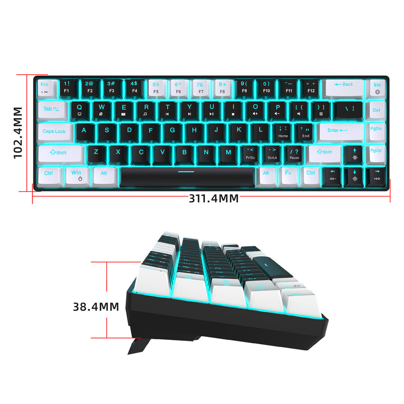 Load image into Gallery viewer, 65% Compact Portable 68-Key Mechanical Wired Gaming Keyboard With Blue Switches Hot-Swappable Switches And Ergonomic Design Ice Blue Backlight
