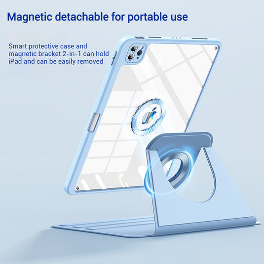 [Detachable][With Pen Slot] Apple iPad 7/8/9 10.2'' 7/8/9th Gen (2019/2020/2021) Magntic 360° Rotating Transparent Back Panel Shockproof Case