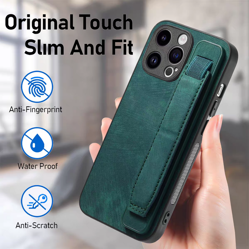 Load image into Gallery viewer, [With Wrist Wrap] Apple iPhone 15/Pro/Pro Max/Plus Leather TPU Frame Full-Protection Shockproof Essentials Series Case
