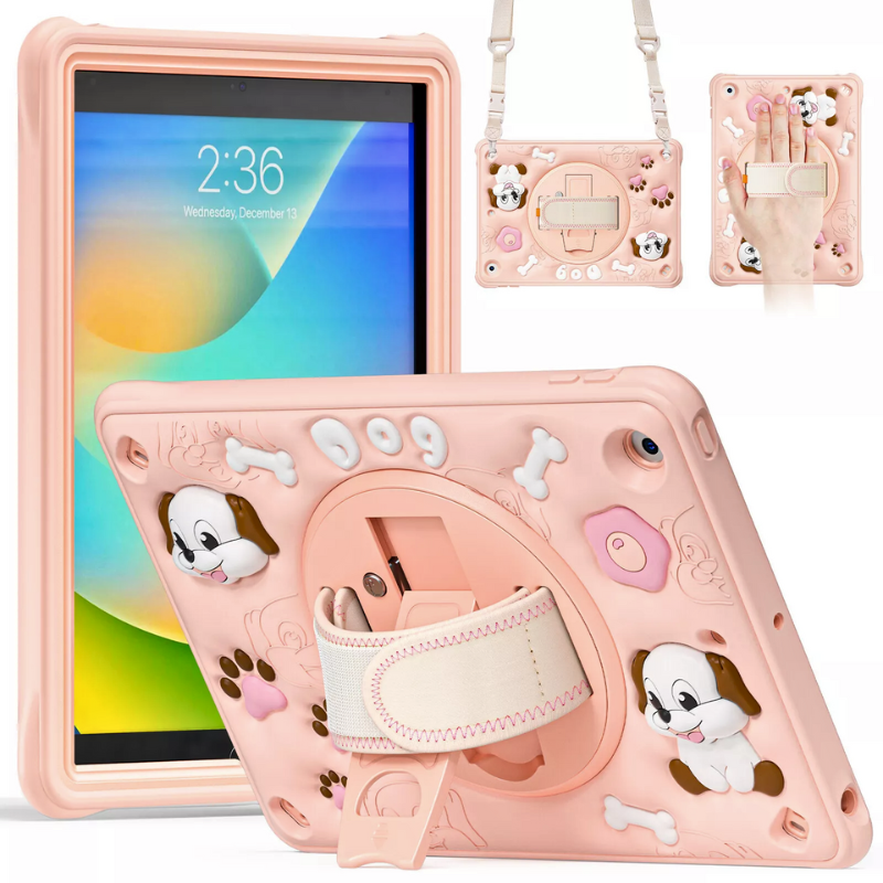 Load image into Gallery viewer, Apple iPad 7/8/9 10.2&quot; 7/8/9th Gen (2019/2020/2021) 3D Cartoon Silicone Rugged 360°Rotating Hand Strap Stand Case
