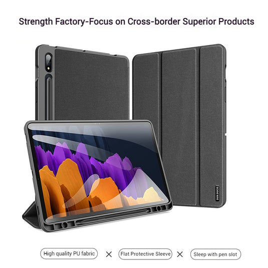 [With Pen Slot] Samsung Galaxy Tab S10 FE Plus (2025) 13.1" Premium PU Fabric Texture Shockproof Case