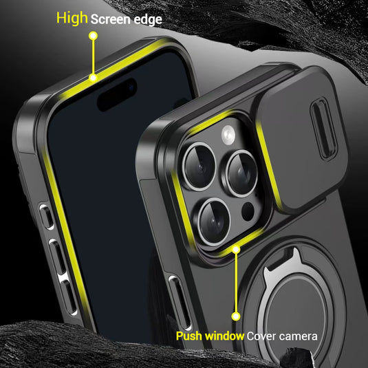 [With Slide Lens Cover][Magsafe Compatible] Apple iPhone 11/Pro/Pro Max Military-Grade Shockproof Protective Stand Series Case