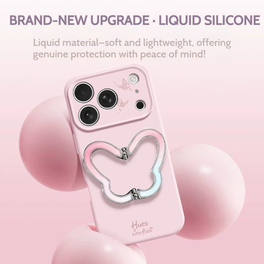 [Butterfly Stand] Apple iPhone 17 Pro Max / 18 Pro Max - Liquid Silicone Shockproof Soft-Touch Case With Short Strap