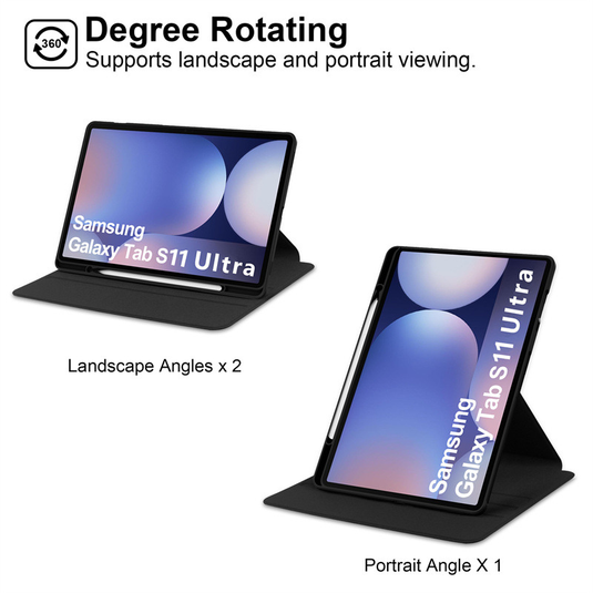 [With Pen Slot] Samsung Galaxy Tab S11 Ultra (2025) 14.6" - 360 Degree Rotating Flip Cover Case