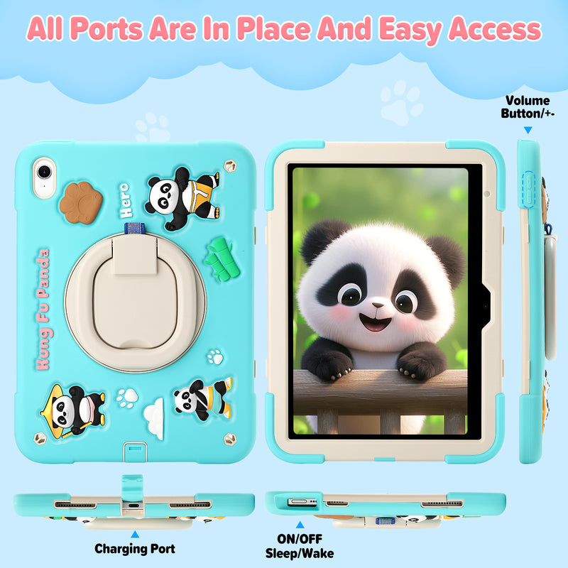 Load image into Gallery viewer, [Built-in Rotating Stand] Apple iPad 10/11&#39;&#39; 10/11th Gen (2022/2025) Panda Silicone Kids Shockproof Case with Shoulder Strap
