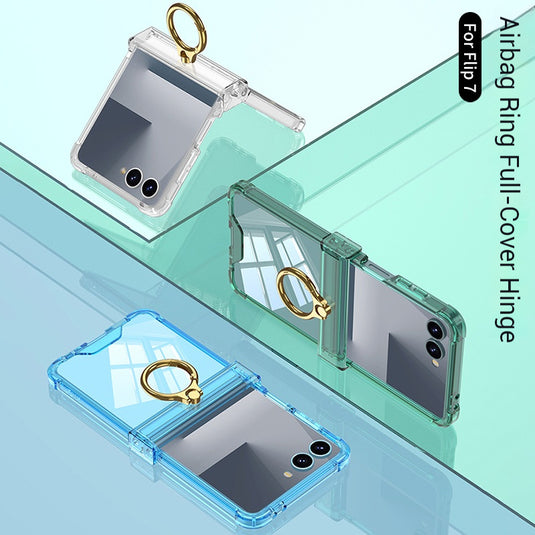 Samsung Galaxy Z Flip7 PC + TPU Full Covered Hinge Transparent Airbag Foldable Ring Case