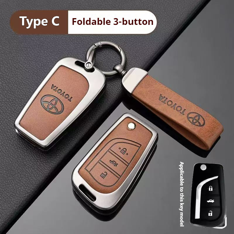 Load image into Gallery viewer, Toyota Zinc Alloy + PU Leather Car Key Fob Case Cover For Camry, RAV4, Highlander, Prado, Crown
