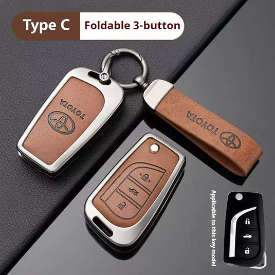 Toyota Zinc Alloy + PU Leather Car Key Fob Case Cover For Camry, RAV4, Highlander, Prado, Crown