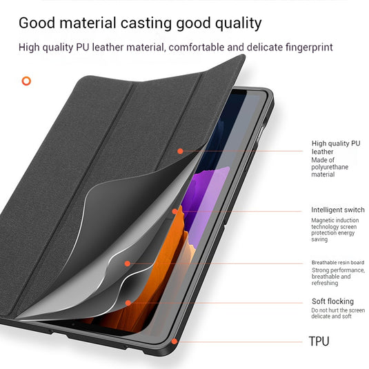 [With Pen Slot] Samsung Galaxy Tab S10 FE Plus (2025) 13.1" Premium PU Fabric Texture Shockproof Case