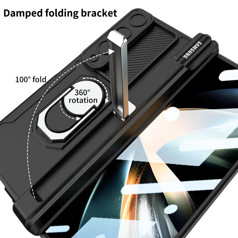 Load image into Gallery viewer, [Built-in Stand][With Slide Len Cover] Samsung Galaxy Z Fold 6 SM-F956 Magnetic Hinge With Ring Essentials Series Case
