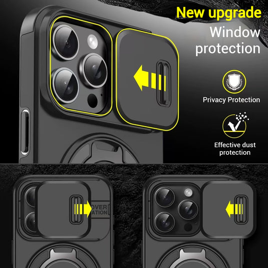 [With Slide Lens Cover][Magsafe Compatible] Apple iPhone 11/Pro/Pro Max Military-Grade Shockproof Protective Stand Series Case