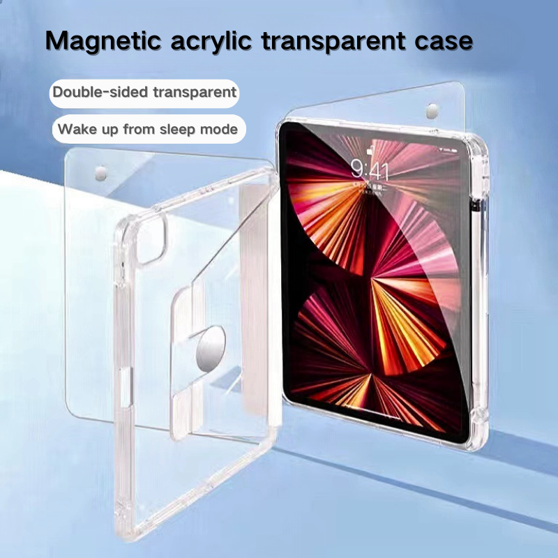 Load image into Gallery viewer, Apple iPad 5/6 9.7&#39;&#39; 5/6th Gen (2017/2018) 360° Degree Rotate Stand Transparent Flip Cover Case With Pen Slot
