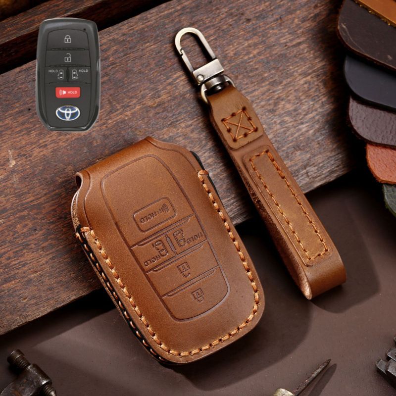 Load image into Gallery viewer, Toyota Handcrafted Genuine Leather Car Key Fob Protective Case Cover For Highlander, RAV4, Camry, Sienna, Tacoma, 4Runner, Tundra, Sequoia, Land Cruiser
