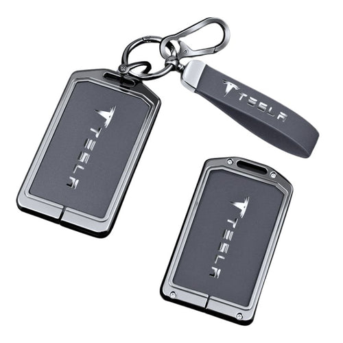 Tesla Zinc Alloy + Leather Card Key Case for Model 3 & Model Y