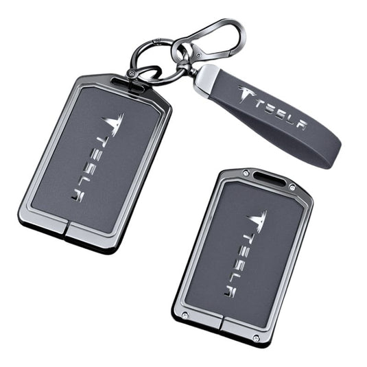 Tesla Zinc Alloy + Leather Card Key Case for Model 3 & Model Y