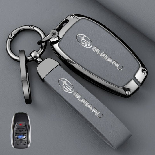 Subaru Full Metal  Coverage + PU Leather Car Key Fob Case Cover For Outback, Forester, Impreza, WRX, XV, Crosstrek, Legacy