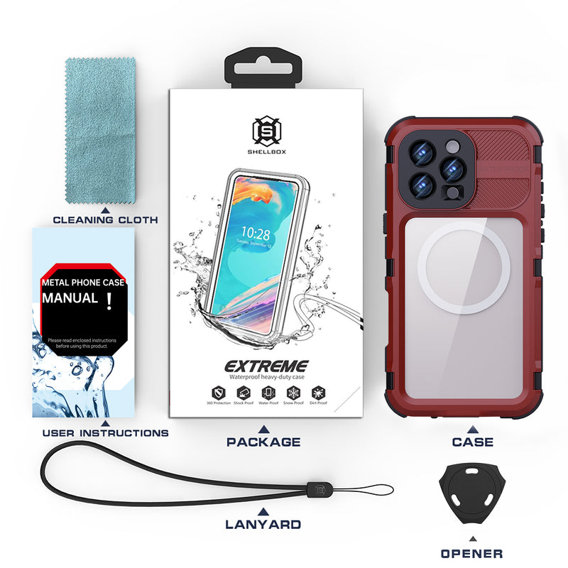 Load image into Gallery viewer, [IP68/10FT Waterproof][Magsafe Compatible] Apple iPhone 15 / 15 Plus / 15 Pro / 15 Pro Max - Redpepper M Series Metal Heavy Duty Waterproof Magnetic Silicone Phone Case With Lanyard
