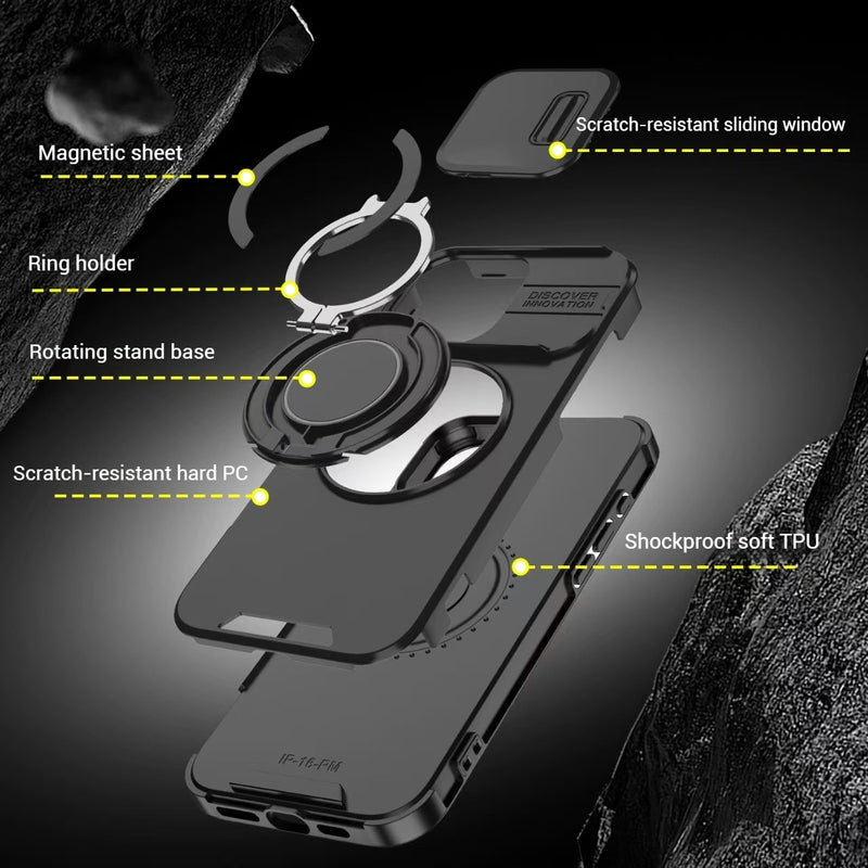 Load image into Gallery viewer, [With Slide Lens Cover][Magsafe Compatible] Apple iPhone 11/Pro/Pro Max Military-Grade Shockproof Protective Stand Series Case
