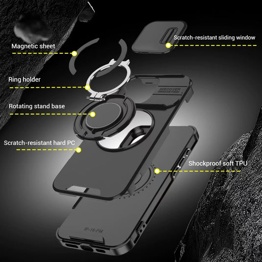 [With Slide Lens Cover][Magsafe Compatible] Apple iPhone 11/Pro/Pro Max Military-Grade Shockproof Protective Stand Series Case