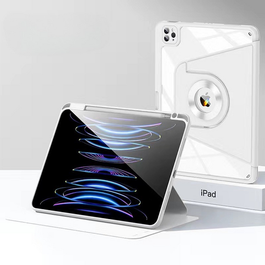 [Detachable][With Pen Slot] Apple iPad 7/8/9 10.2'' 7/8/9th Gen (2019/2020/2021) Magntic 360° Rotating Transparent Back Panel Shockproof Case