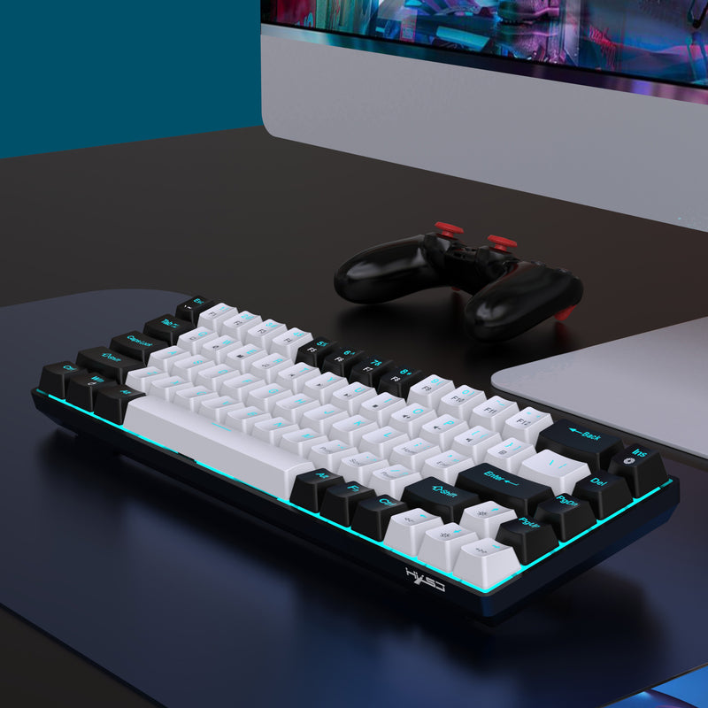 Load image into Gallery viewer, 65% Compact Portable 68-Key Mechanical Wired Gaming Keyboard With Blue Switches Hot-Swappable Switches And Ergonomic Design Ice Blue Backlight
