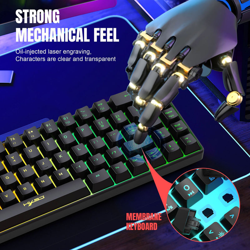 Load image into Gallery viewer, Portable 68-Key Mechanical Feel Membrane Wired Gaming Keyboard, ABS Material, RGB Backlight
