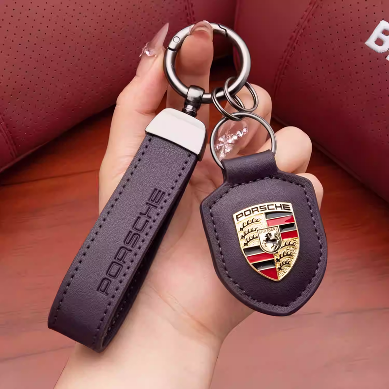 Load image into Gallery viewer, Porsche Crest Car Keychain Genuine Leather For Panamera, Cayenne, 911, Macan, Taycan
