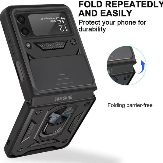 [Built-in Ring Bracket][With Slide Lens Cover] Motorola Moto Razr 40/Ultra Mecha-style Anti-slip Protective Hard Heavy Duty Series Case