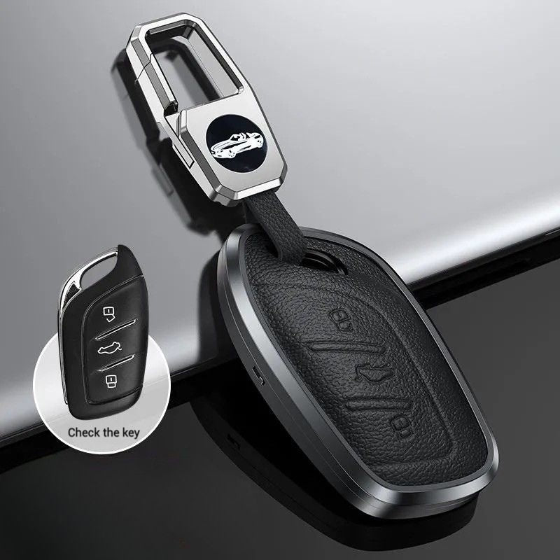 Load image into Gallery viewer, Roewe Aluminum Alloy Leather  Car Key Case For RX3, RX8, ERX5, RX5, i6, i5
