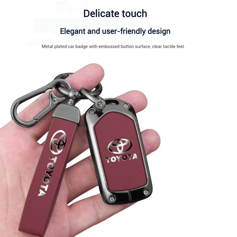 Load image into Gallery viewer, Toyota Full Metal  Coverage + PU Leather Car Key Fob Case Cover For Corolla, Camry, Prado, Avalon
