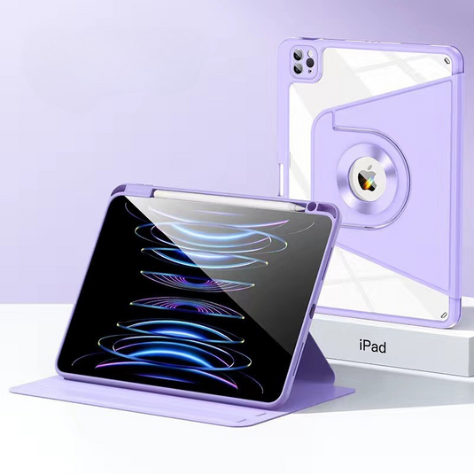 [Detachable][With Pen Slot] Apple iPad 7/8/9 10.2'' 7/8/9th Gen (2019/2020/2021) Magntic 360° Rotating Transparent Back Panel Shockproof Case