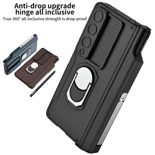 [Built-in Stand][With Slide Len Cover] Samsung Galaxy Z Fold 6 SM-F956 Magnetic Hinge With Ring Essentials Series Case