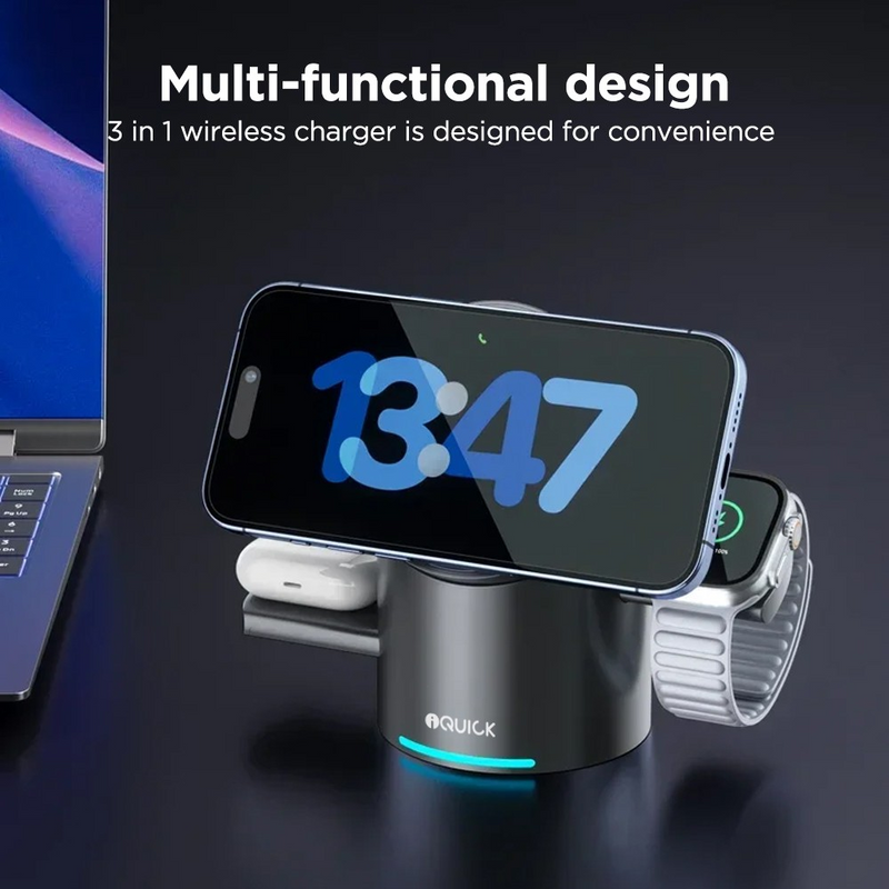 Load image into Gallery viewer, iQuick Satellite CBT-10Q 3 in 1 Foldable Wireless Charger Stand
