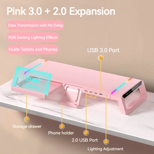 RGB Monitor Riser Stand with Foldable Legs, 4-Port USB Hub & Storage Drawer - i-Station Mobile Phone & Electronic Device Repair and Accessories