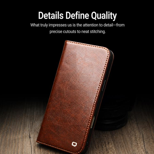 [With Card Slot] Apple iPhone 17 / 18 Pro - Genuine Leather Flip Stand Wallet Series Case