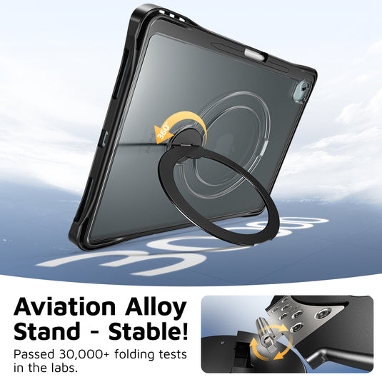 [With Pen Slot] Apple iPad Air 13-inch M2/M3/M4 (2024/2025/2026) 360° Rotating Stand Frosted Hard Acrylic Shockproof Cover Case