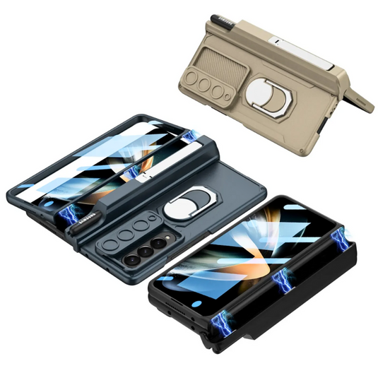 [Built-in Stand][With Slide Len Cover] Samsung Galaxy Z Fold 6 SM-F956 Magnetic Hinge With Ring Essentials Series Case