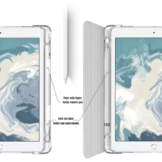 Apple iPad 7/8 10.2'' 7/8th Gen (2019/2020) Ink Style Transparent Flip Case With Pen Slot