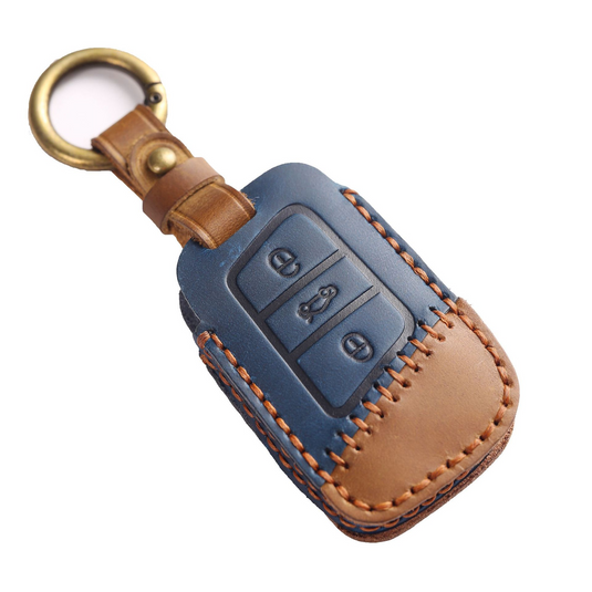Volkswagen Handcrafted Genuine Leather Car Key Fob Case Cover For Passat, Golf, Magotan, Jetta, Tiguan