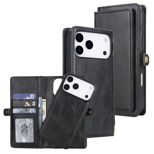 [Magsafe Compatible][With Card Slot] Apple iPhone 17/Air/Pro/Max Detachable PU Leather Flip Wallet Shockproof Case
