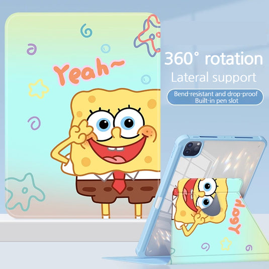 [Built-in Pen Slot] Apple iPad Air 11-inch M2/M3 (2024/2025) SpongeBob Smart 360° Degree Rotate Stand Shockproof Flip Cover Case