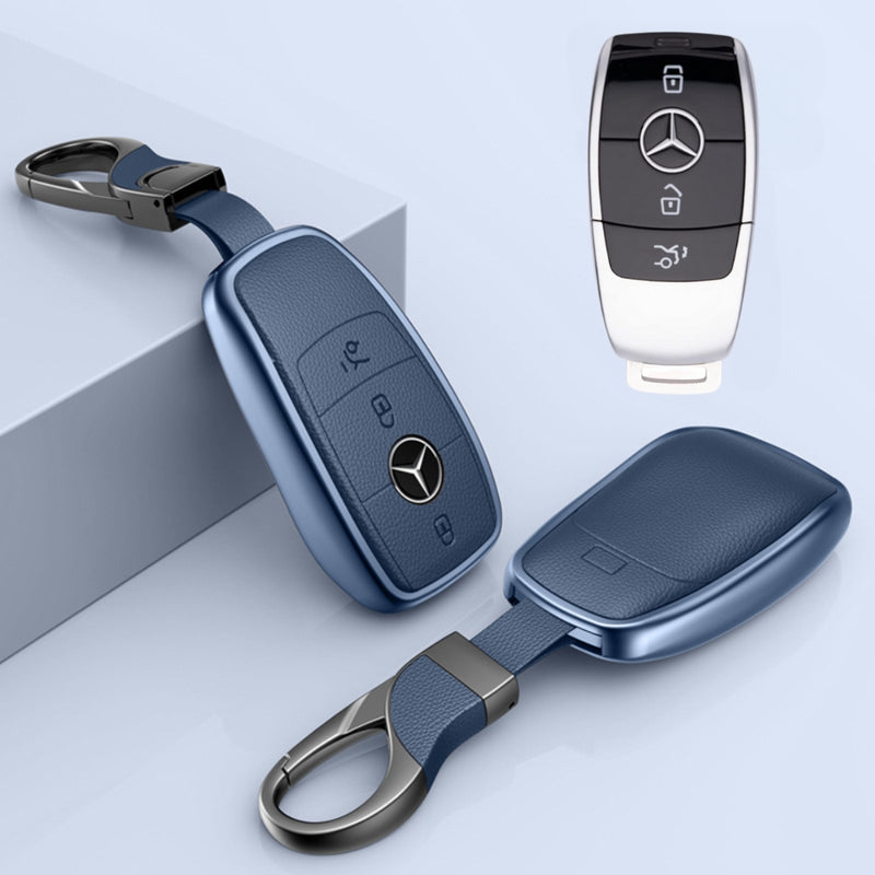 Load image into Gallery viewer, Mercedes Benz Aluminum Alloy Leather Key Protection Case For Benz A, C, E, S, G-Class, GLA, GLB, GLC, GLE, GLS, CLA, CLS, EQC
